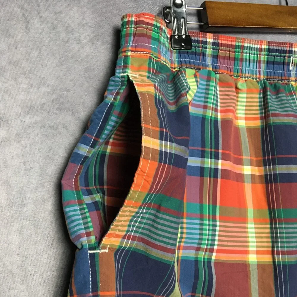 Polo RL Mens Plaid‎ Swim Trunk Shorts size Large Red Green Mesh Inner Briefs